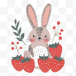 亚热带海报图片_可爱兔子手绘草莓植物卡通x元素