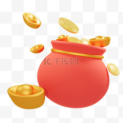 金币袋图片_钱袋元宝福袋3D立体新年素材