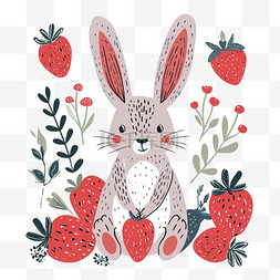 产品设计海报图片_可爱兔子草莓植物元素卡通手绘
