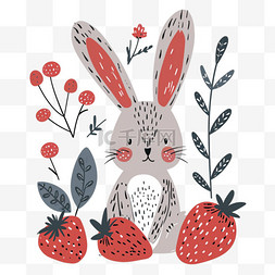 手绘草莓可爱图片_植物可爱兔子草莓卡通手绘元素