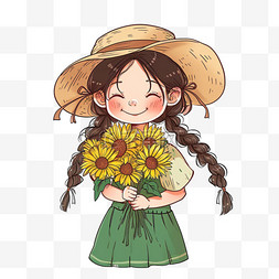 春天手绘元素可爱女孩向日葵花卡