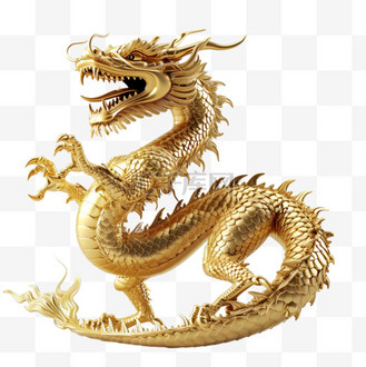立体龙年金色龙免抠雕刻元素