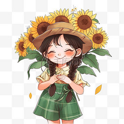 可爱女孩向日葵花卡通手绘元素春