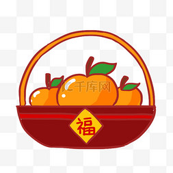 福字金色字图片_手绘卡通新年橘子免抠元素