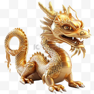 3d立体龙年金色龙免抠元素