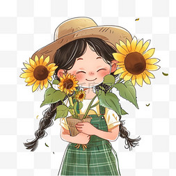 春天元素可爱女孩向日葵花卡通手