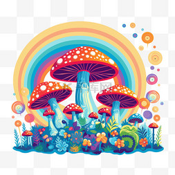 简洁蘑菇图片_简洁五彩蘑菇元素立体免抠图案