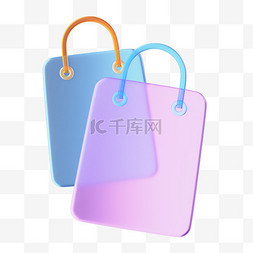 促销购物袋图片_3D玻璃电商促销购物袋素材