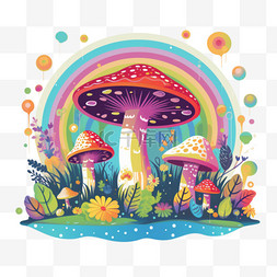 图形五彩蘑菇元素立体免抠图案