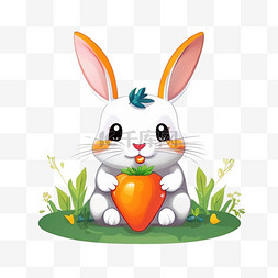 简约卡通兔子图片_扁平简约卡通兔子吃胡萝卜元素