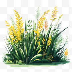 手绘风植物草丛扁平插画元素