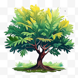 扁平植物绿色插画图片_手绘风植物树扁平插画PNG素材