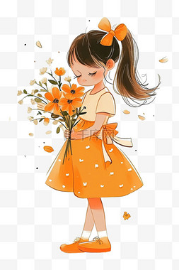 一把菊花图片_可爱女孩鲜花卡通春天手绘元素