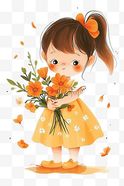 一把菊花图片_卡通春天可爱女孩鲜花手绘元素
