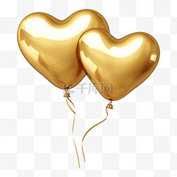 金色心形素材图片_金色心形气球情人节元素
