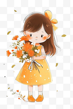 一把菊花图片_春天可爱女孩鲜花手绘元素卡通
