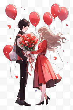黑色背景玫瑰花图片_情人节情侣气球卡通元素