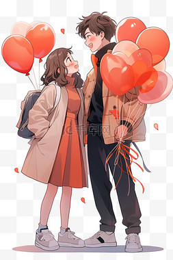 气球一把图片_情人节元素情侣气球手绘免抠