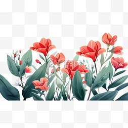 春天红色花朵植物手绘免抠元素