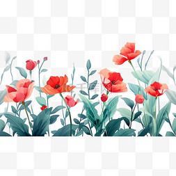 红色花朵植物手绘春天免抠元素
