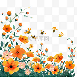 小花蜜蜂图片_菊花春天植物蜜蜂卡通手绘元素