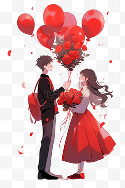 卡通红色的气球图片_情侣气球卡通手绘情人节元素