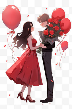 情人节背景图片_情人节手绘情侣气球卡通元素
