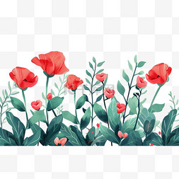 手绘春天红色花朵植物免抠元素