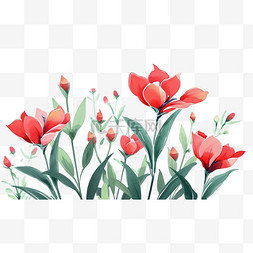 手绘春天红色花朵图片_红色春天花朵植物手绘免抠元素