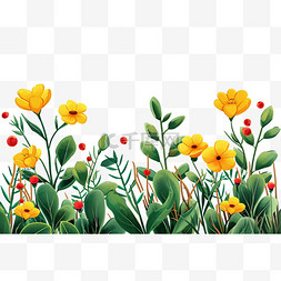 黄色花朵绿叶子手绘免抠春天元素