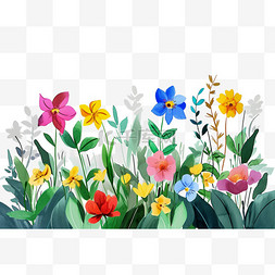 春天各种颜色的花朵手绘植物插画