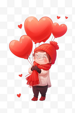 大红色气球图片_男孩气球卡通手绘元素情人节