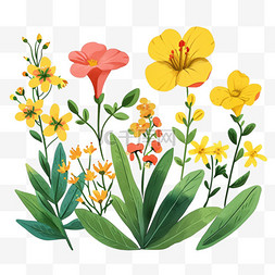 红色植物背景图片_春天黄色小花手绘免抠元素
