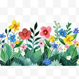 蓝色的花草素材图片_插画春天各种颜色的花朵植物手绘