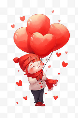手绘心型气球图片_手绘情人节男孩气球卡通元素
