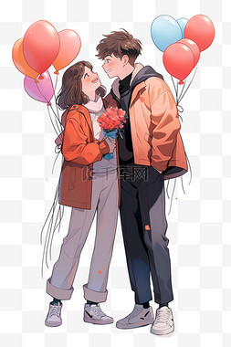 手绘气球束图片_情侣气球手绘免抠元素情人节