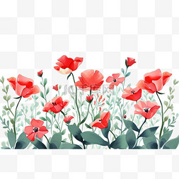 红色花朵植物图片_春天手绘红色花朵植物免抠元素