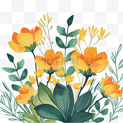 植物手绘插画背景图片_黄色花草植物手绘插画春天元素