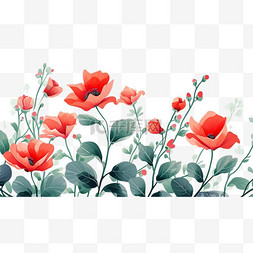 春天红色花朵植物免抠手绘元素
