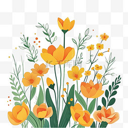 植物春天黄色花草手绘插画元素