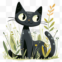 可爱小猫春天绿植卡通手绘元素