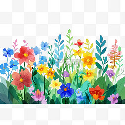 蓝色浅色花背景图片_各种颜色的花朵植物手绘春天插画