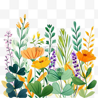 春天花草植物手绘插画元素