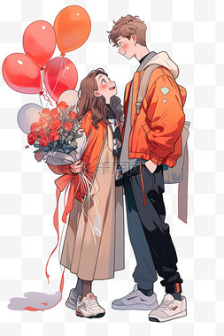 一把气球图片_情侣气球手绘情人节免抠元素