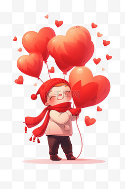 红心气球图片_卡通手绘情人节男孩气球元素
