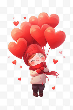 情人节男孩气球手绘元素卡通