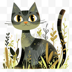 春天可爱小猫绿植元素卡通手绘
