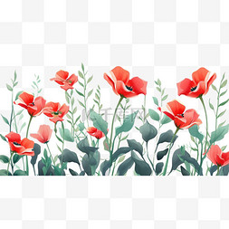 春天红色花朵手绘植物免抠元素