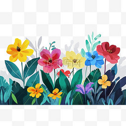春天各种颜色的植物花朵手绘插画