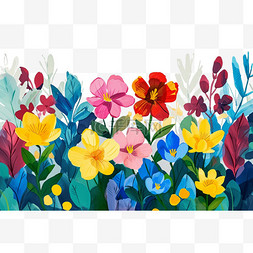春天各种颜色的花朵植物手绘插画